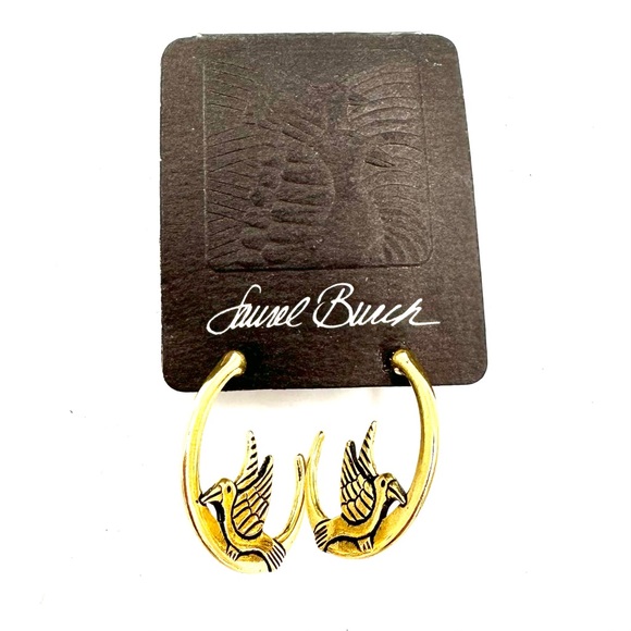 Laurel Burch Moon Doves Half Hoop Earrings Vintage Retired - Picture 9 of 9